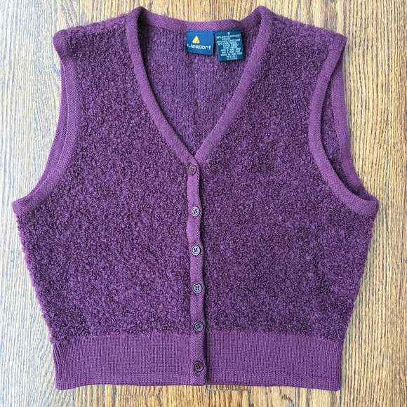 Liz Claiborne Sweaters - Liz Claiborne Deep Plum Textured V-Neck Button Sweater Vest